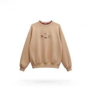 Men's Crewneck Sweatshirt in Light Tan with Embroidered Motif